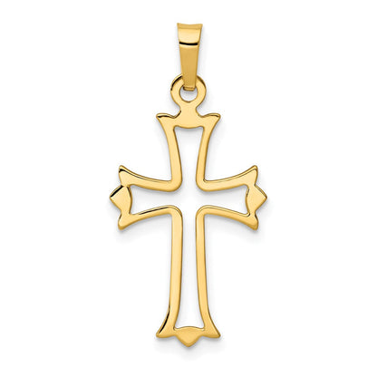 14K Gelbgold 14K Poliert Ausgeschnitten Fleur De Lis Kreuz Anhänger