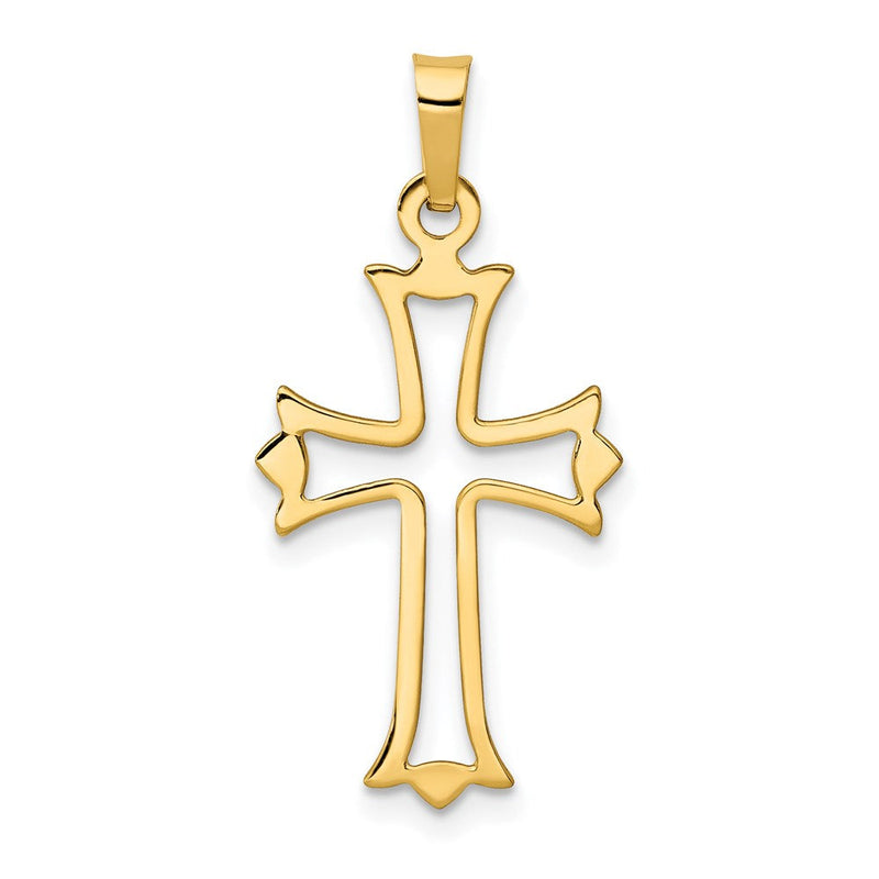 14K Gelbgold 14K Poliert Ausgeschnitten Fleur De Lis Kreuz Anhänger