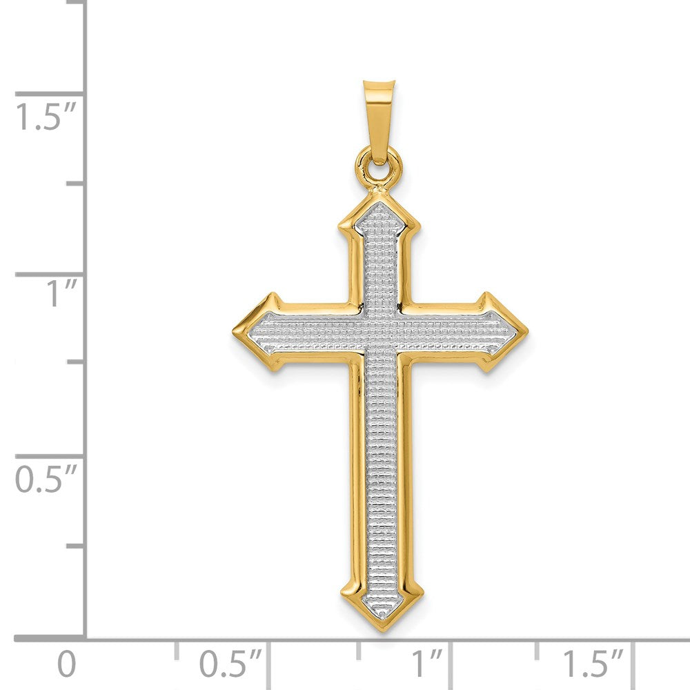 Passionskreuz-Anhänger aus 14K Gelb- und Rhodiumgold mit Rhodium, poliert und strukturiert