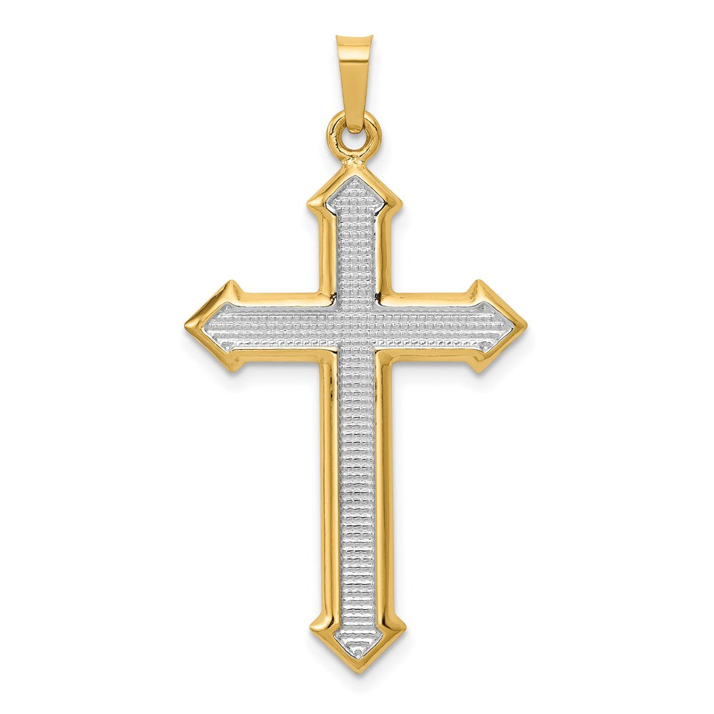 Passionskreuz-Anhänger aus 14K Gelb- und Rhodiumgold mit Rhodium, poliert und strukturiert