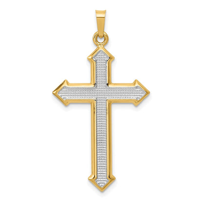Passionskreuz-Anhänger aus 14K Gelb- und Rhodiumgold mit Rhodium, poliert und strukturiert