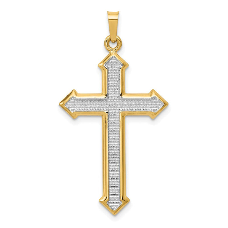 Passionskreuz-Anhänger aus 14K Gelb- und Rhodiumgold mit Rhodium, poliert und strukturiert