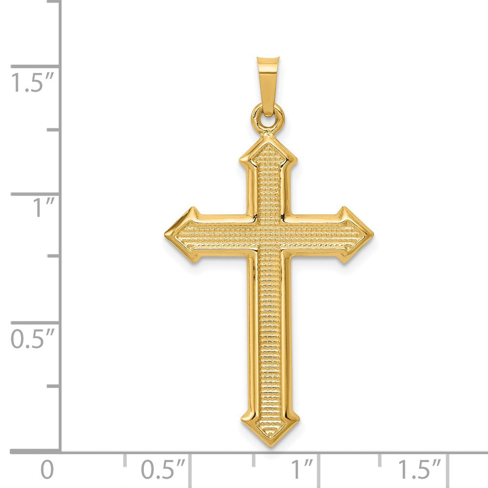 14K Gelbgold Polierter und Strukturierter Passionskreuz-Anhänger