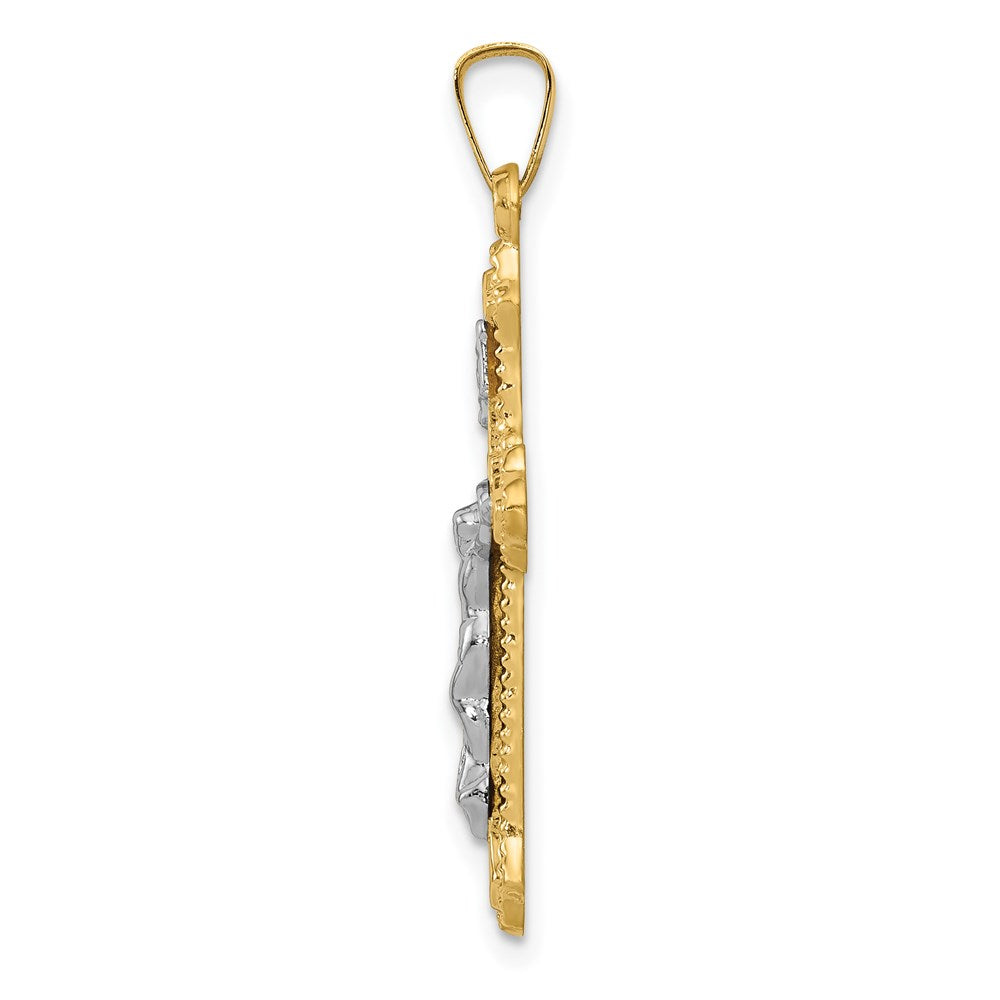 14K Bicolor-Gold Polierter INRI-Kruzifix-Anhänger