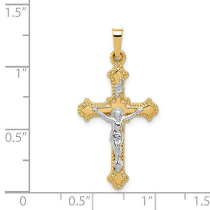 14K Bicolor-Gold Polierter INRI-Kruzifix-Anhänger