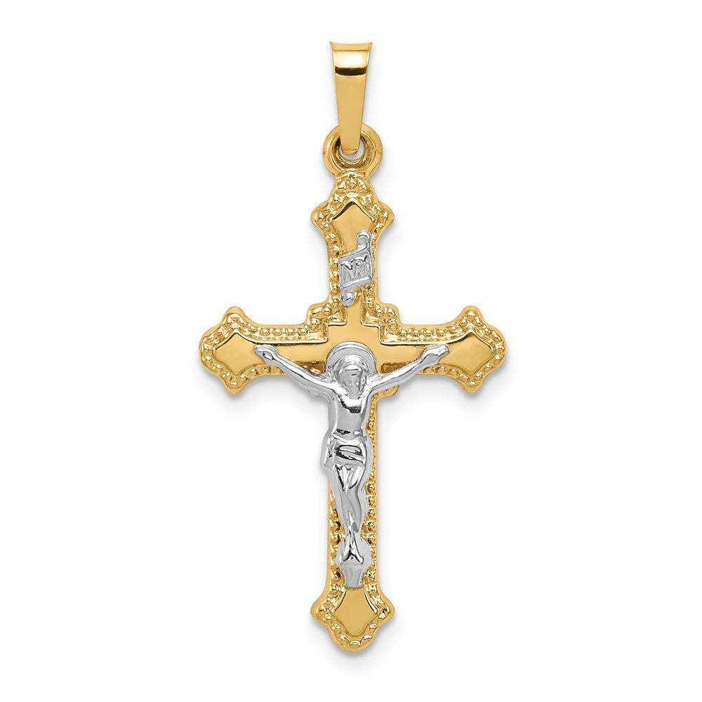 14K Bicolor-Gold Polierter INRI-Kruzifix-Anhänger