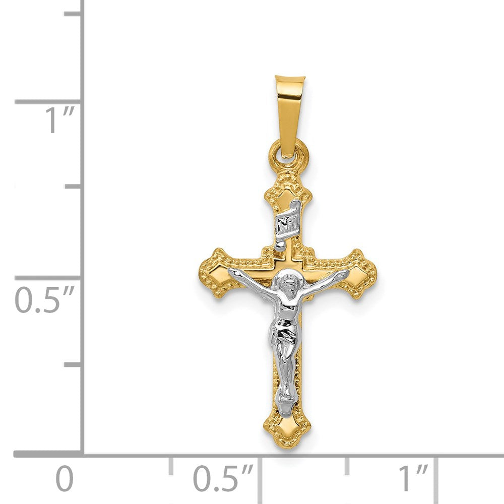 14K Bicolor-Gold Polierter INRI-Kruzifix-Anhänger
