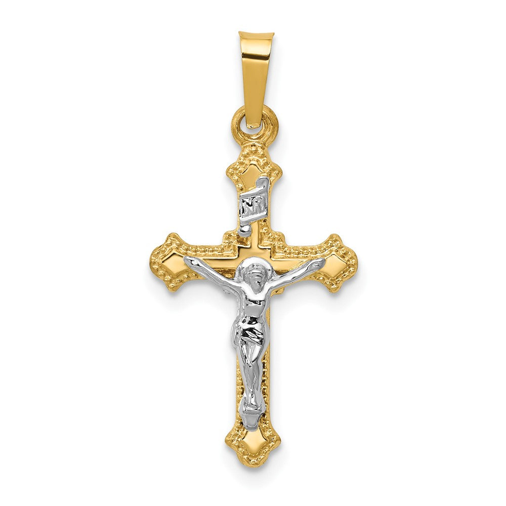 14K Bicolor-Gold Polierter INRI-Kruzifix-Anhänger