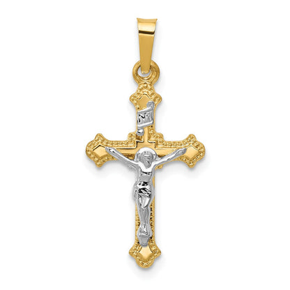 14K Bicolor-Gold Polierter INRI-Kruzifix-Anhänger