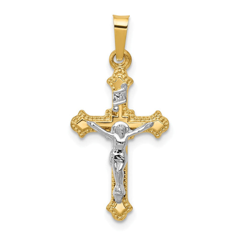 14K Bicolor-Gold Polierter INRI-Kruzifix-Anhänger