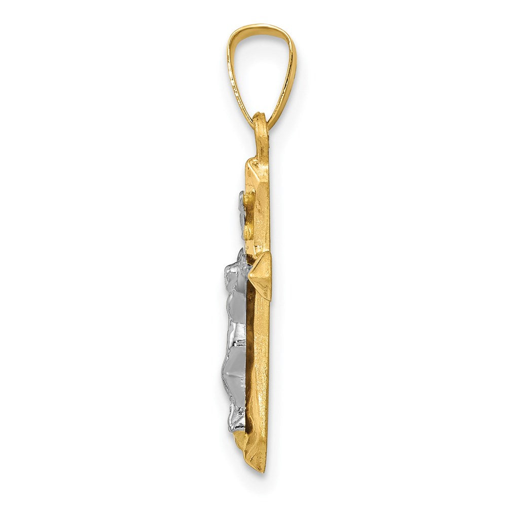 14 Karat Bicolor Gold Polierter INRI-Kreuz-Anhänger