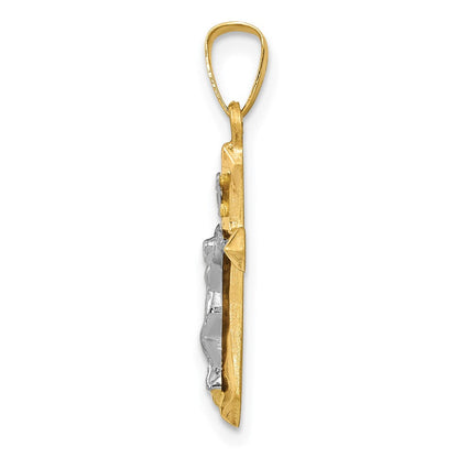 14 Karat Bicolor Gold Polierter INRI-Kreuz-Anhänger