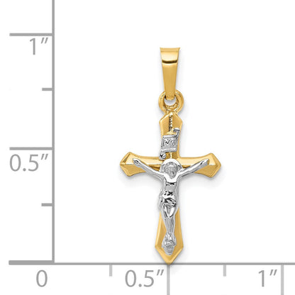 14 Karat Bicolor Gold Polierter INRI-Kreuz-Anhänger