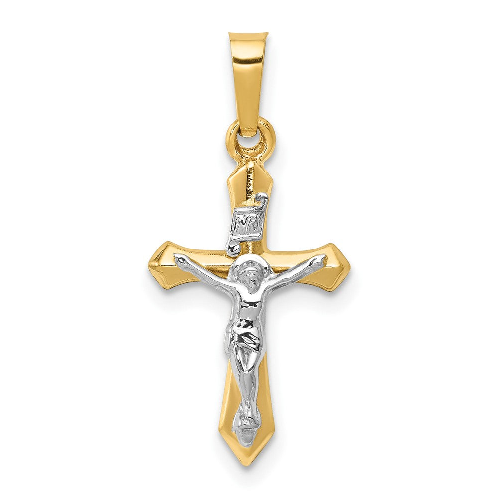 14 Karat Bicolor Gold Polierter INRI-Kreuz-Anhänger