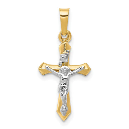 14 Karat Bicolor Gold Polierter INRI-Kreuz-Anhänger