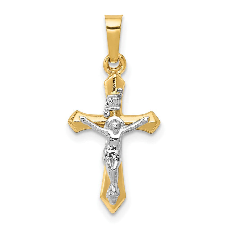 14 Karat Bicolor Gold Polierter INRI-Kreuz-Anhänger