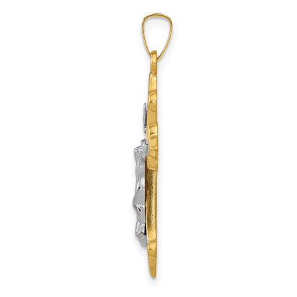14K Bicolor Gold Polierter Fleur-de-Lis INRI Kruzifix-Anhänger