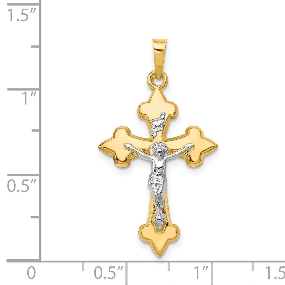 14K Bicolor Gold Polierter Fleur-de-Lis INRI Kruzifix-Anhänger