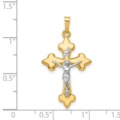 14K Bicolor Gold Polierter Fleur-de-Lis INRI Kruzifix-Anhänger