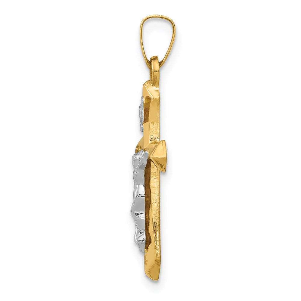 14K Bicolor-Gold Polierter INRI-Kruzifix-Anhänger