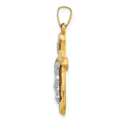 14K Bicolor-Gold Polierter INRI-Kruzifix-Anhänger