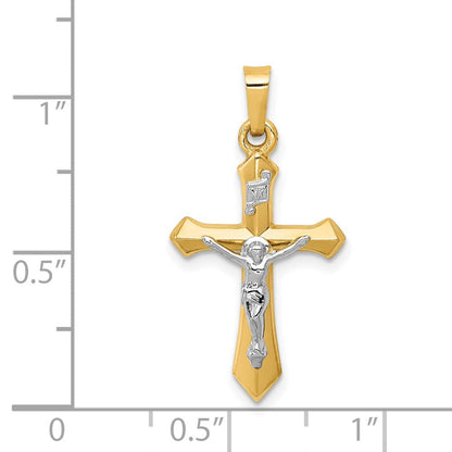 14K Bicolor-Gold Polierter INRI-Kruzifix-Anhänger
