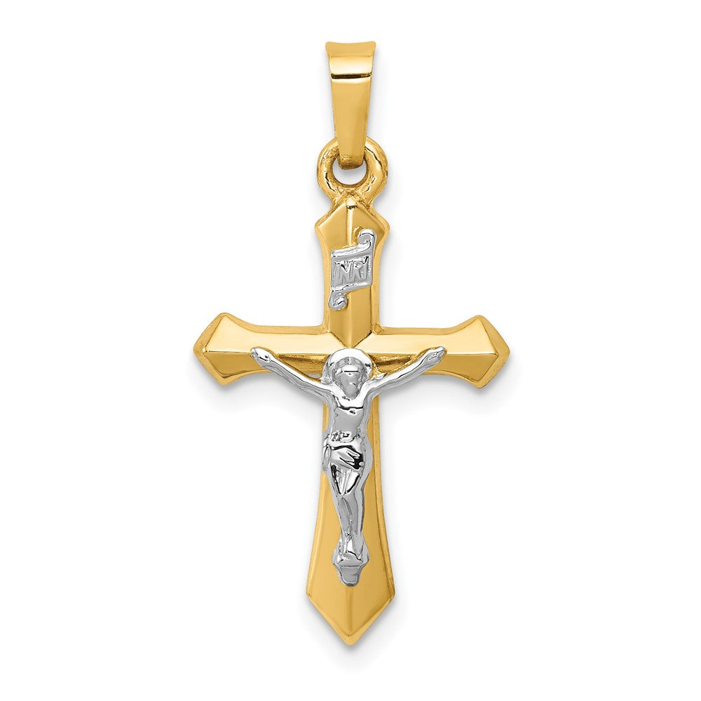 14K Bicolor-Gold Polierter INRI-Kruzifix-Anhänger