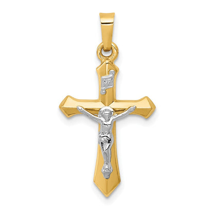 14K Bicolor-Gold Polierter INRI-Kruzifix-Anhänger