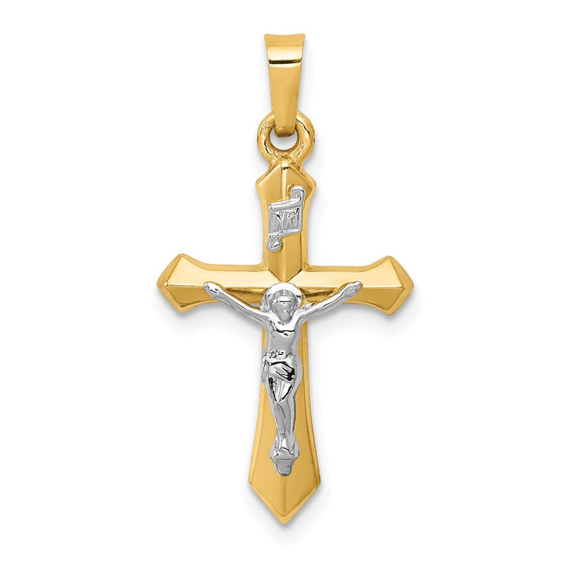 14K Bicolor-Gold Polierter INRI-Kruzifix-Anhänger