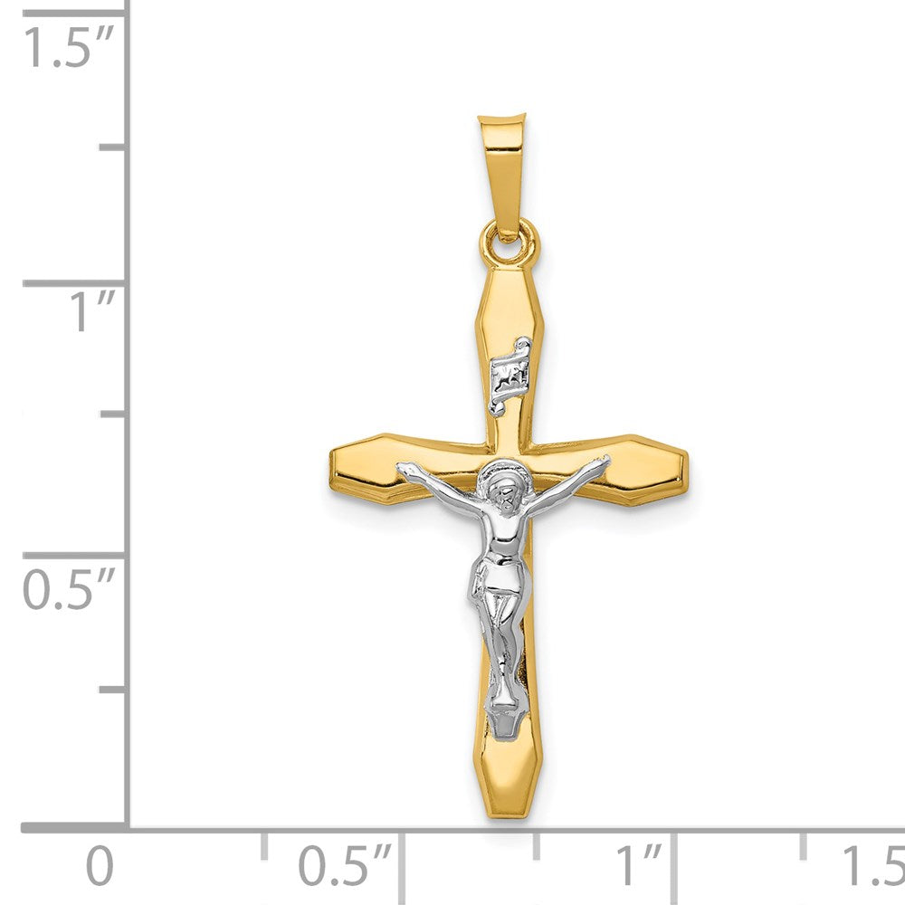 14K Bicolor Gold Polierter INRI Kruzifix-Anhänger