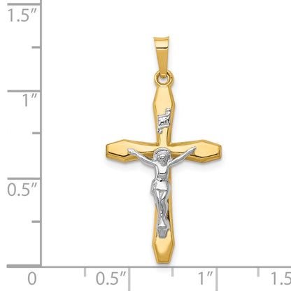 14K Bicolor Gold Polierter INRI Kruzifix-Anhänger