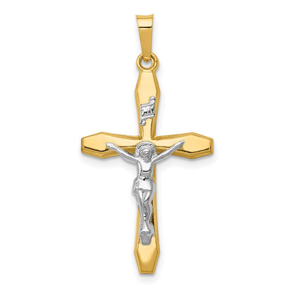 14K Bicolor Gold Polierter INRI Kruzifix-Anhänger