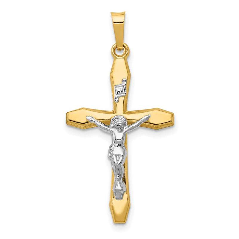 14K Bicolor Gold Polierter INRI Kruzifix-Anhänger