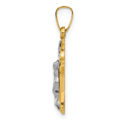 14K Bicolor 14K Bicolor Poliert und Strukturiert Inri Kruzifix Anhänger
