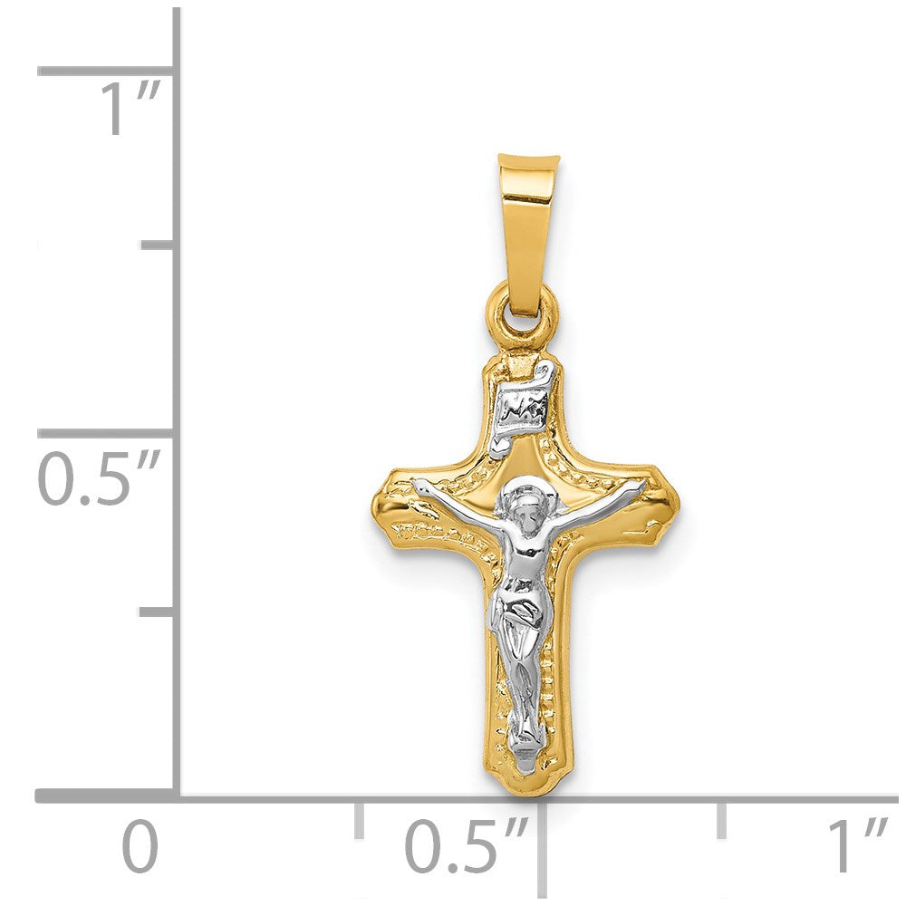 14K Bicolor 14K Bicolor Poliert und Strukturiert Inri Kruzifix Anhänger