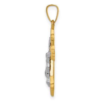 14K Bicolor 14K Bicolor Poliert Fleur De Lis Inri Kruzifix Anhänger