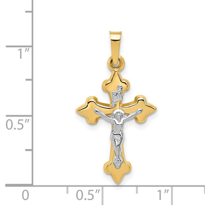 14K Bicolor 14K Bicolor Poliert Fleur De Lis Inri Kruzifix Anhänger