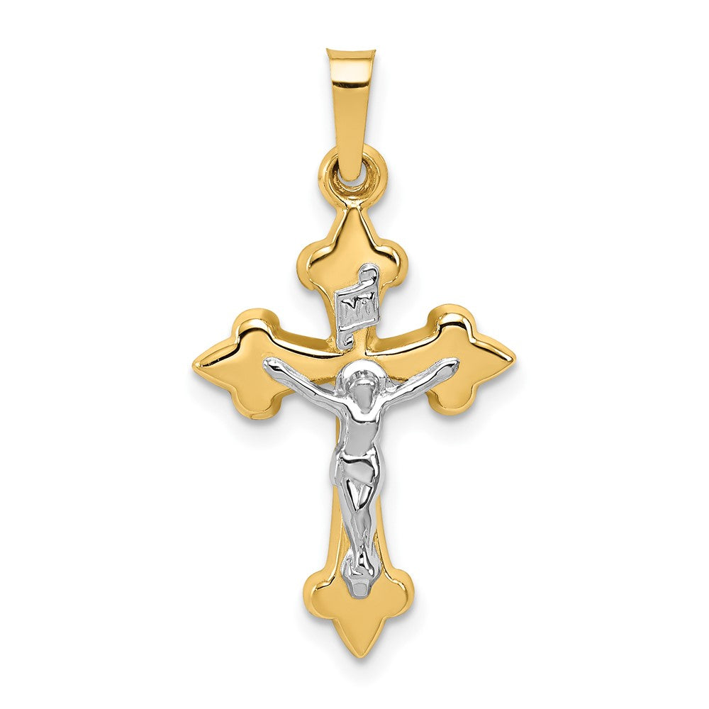 14K Bicolor 14K Bicolor Poliert Fleur De Lis Inri Kruzifix Anhänger
