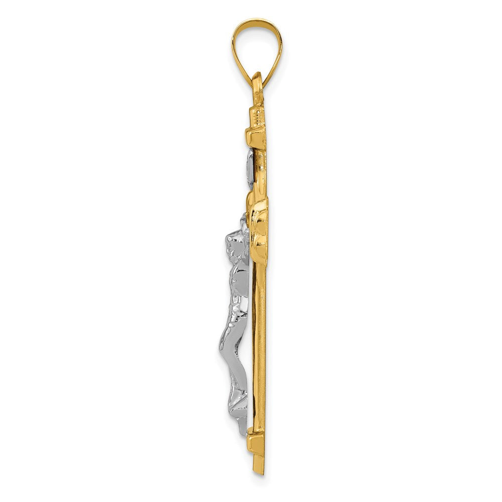 14K Bicolor-Gold Polierter INRI-Kruzifix-Anhänger