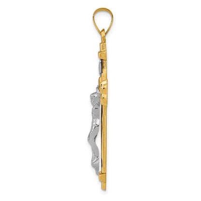 14K Bicolor-Gold Polierter INRI-Kruzifix-Anhänger