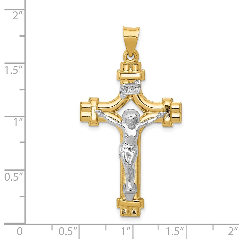 14K Bicolor-Gold Polierter INRI-Kruzifix-Anhänger