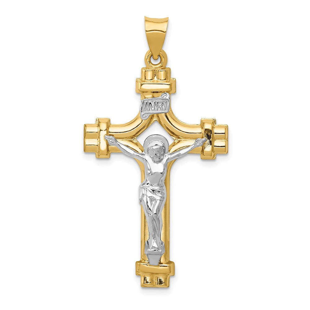 14K Bicolor-Gold Polierter INRI-Kruzifix-Anhänger