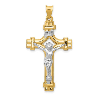 14K Bicolor-Gold Polierter INRI-Kruzifix-Anhänger