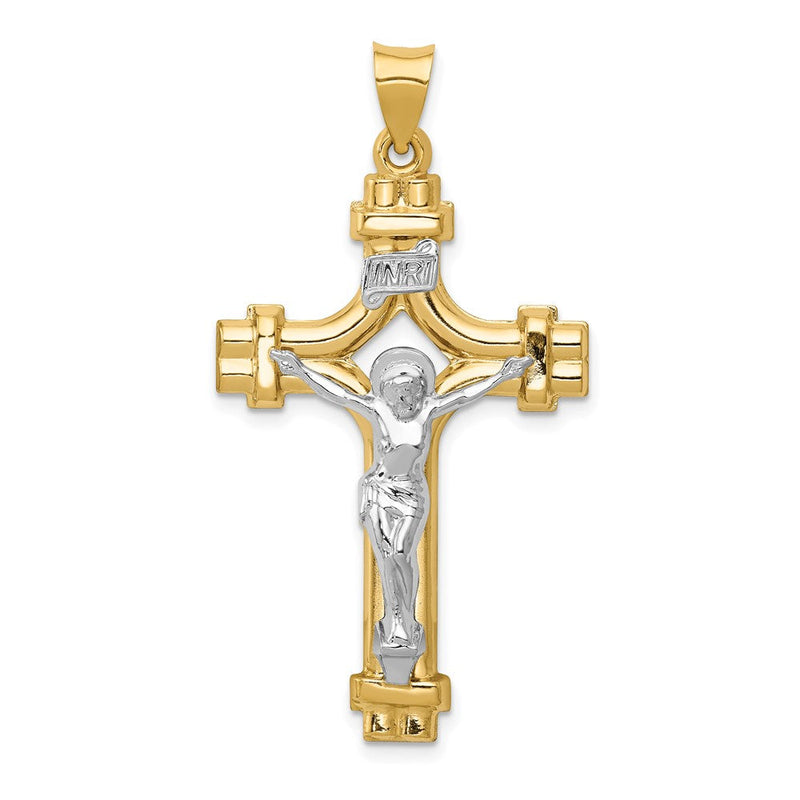 14K Bicolor-Gold Polierter INRI-Kruzifix-Anhänger