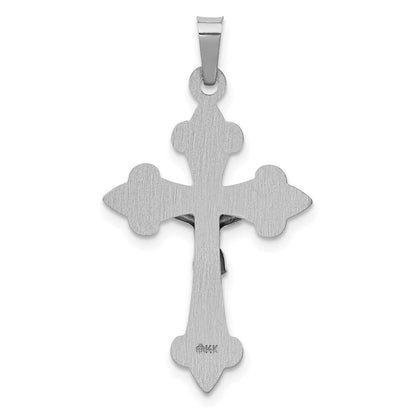 14k Weißgold Polierter Fleur-de-Lis-Kruzifix-Anhänger