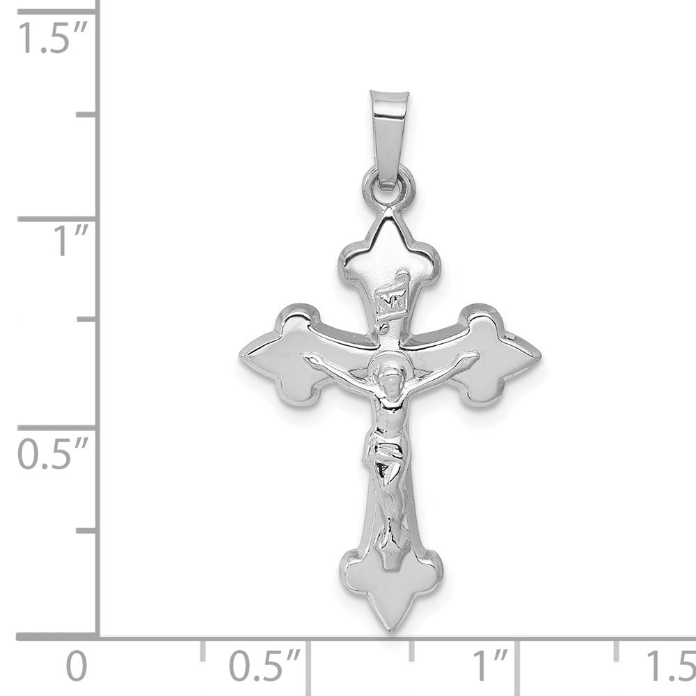 14k Weißgold Polierter Fleur-de-Lis-Kruzifix-Anhänger