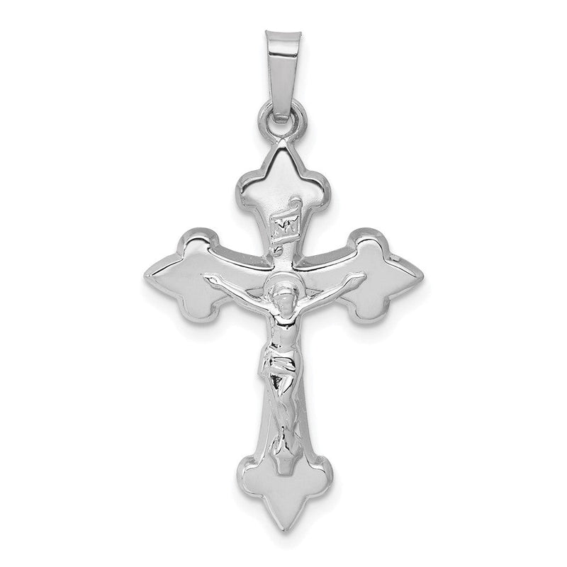 14k Weißgold Polierter Fleur-de-Lis-Kruzifix-Anhänger