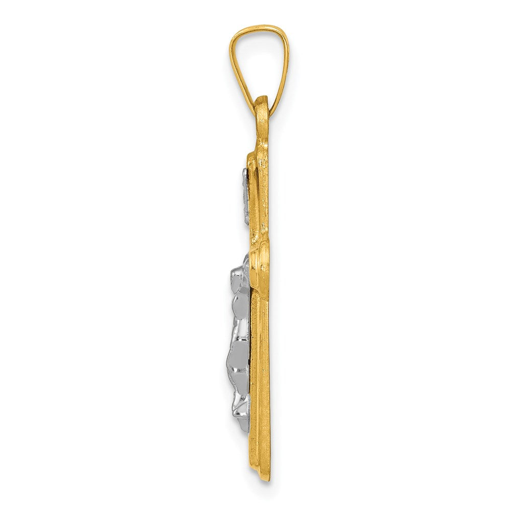 14K Bicolor-Gold Anhänger mit satinierten INRI Lateinischen Kreuz-Kruzifix