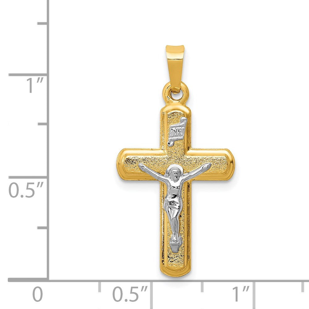 14K Bicolor-Gold Anhänger mit satinierten INRI Lateinischen Kreuz-Kruzifix