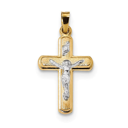 14K Bicolor-Gold Anhänger mit satinierten INRI Lateinischen Kreuz-Kruzifix